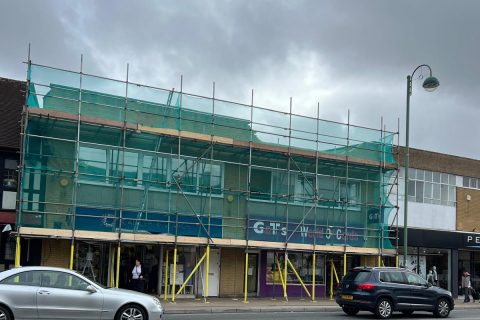 New wall built on a shop in Shirley, Southampton